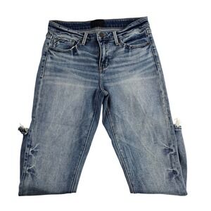 Buckle Black Ankle Skinny Jeans Distressed Frayed Hem Women's Size 29x25